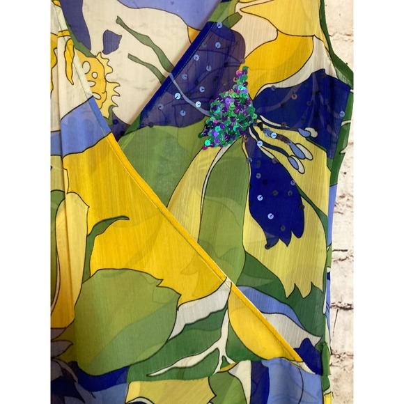 Ochirly Midi Dress Womens Medium Colorful Retro Florals Midi Flowy Sequins - Picture 3 of 13